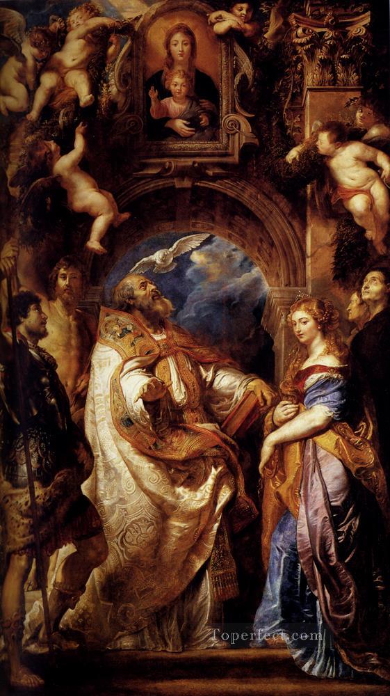 Saint Gregory With Saints Domitilla Maurus And Papianus Baroque Peter Paul Rubens Oil Paintings